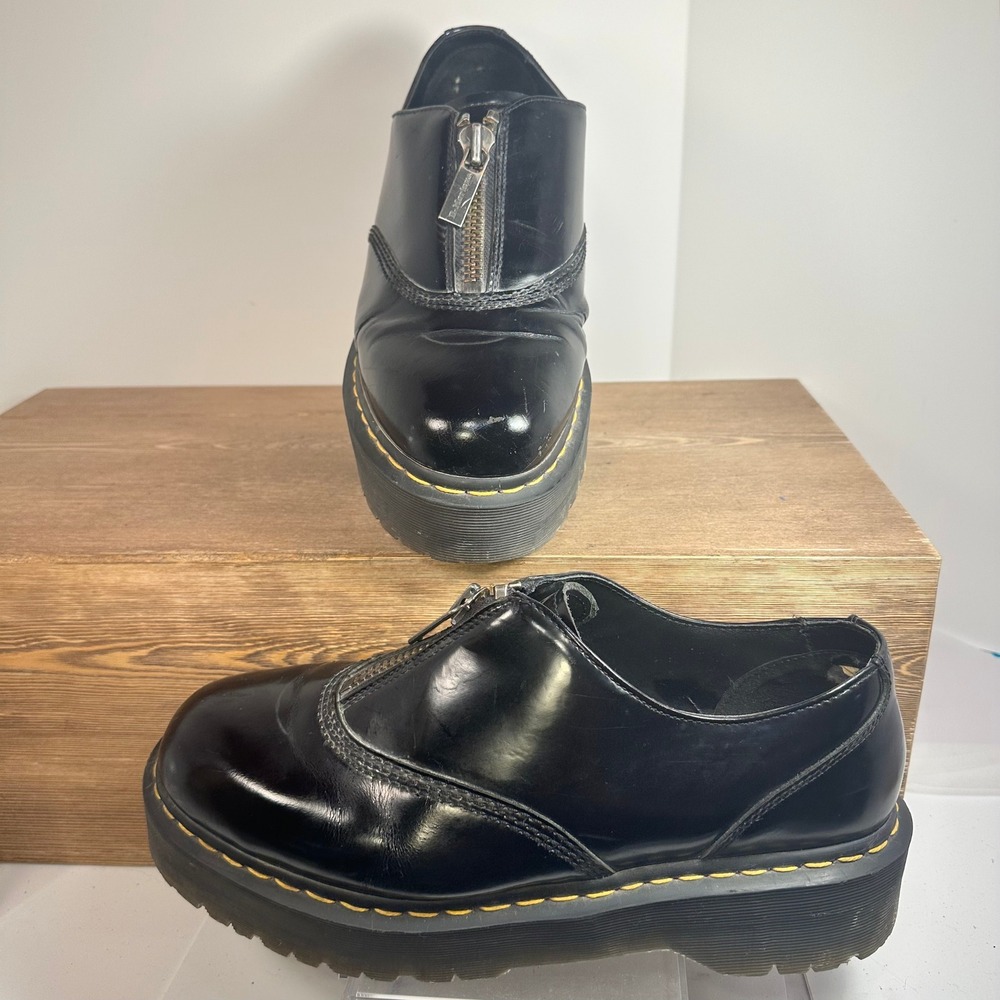 Dr Martens Aurian II Quad Zip Patent Leather Oxford Mens 12 Black Platform Shoe